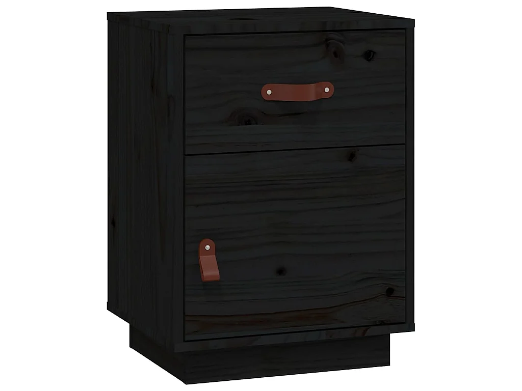 Mesita de noche madera maciza de pino negro 40x34x55 cm