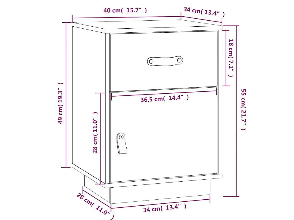 Mesita de noche madera maciza de pino negro 40x34x55 cm