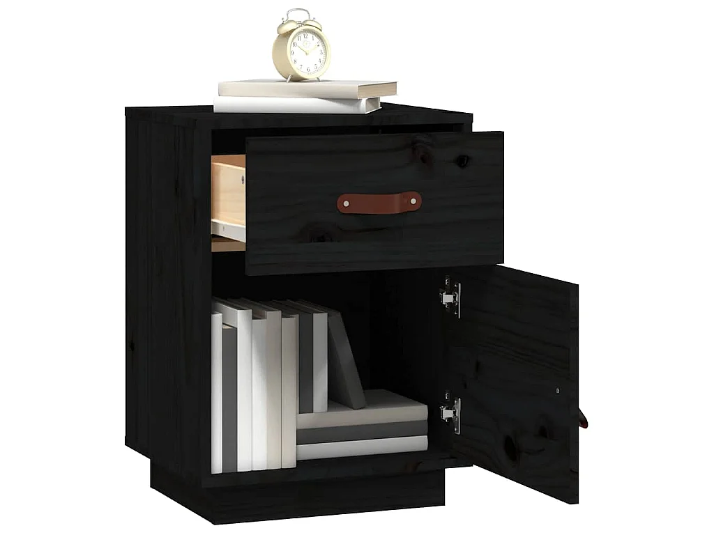Mesita de noche madera maciza de pino negro 40x34x55 cm