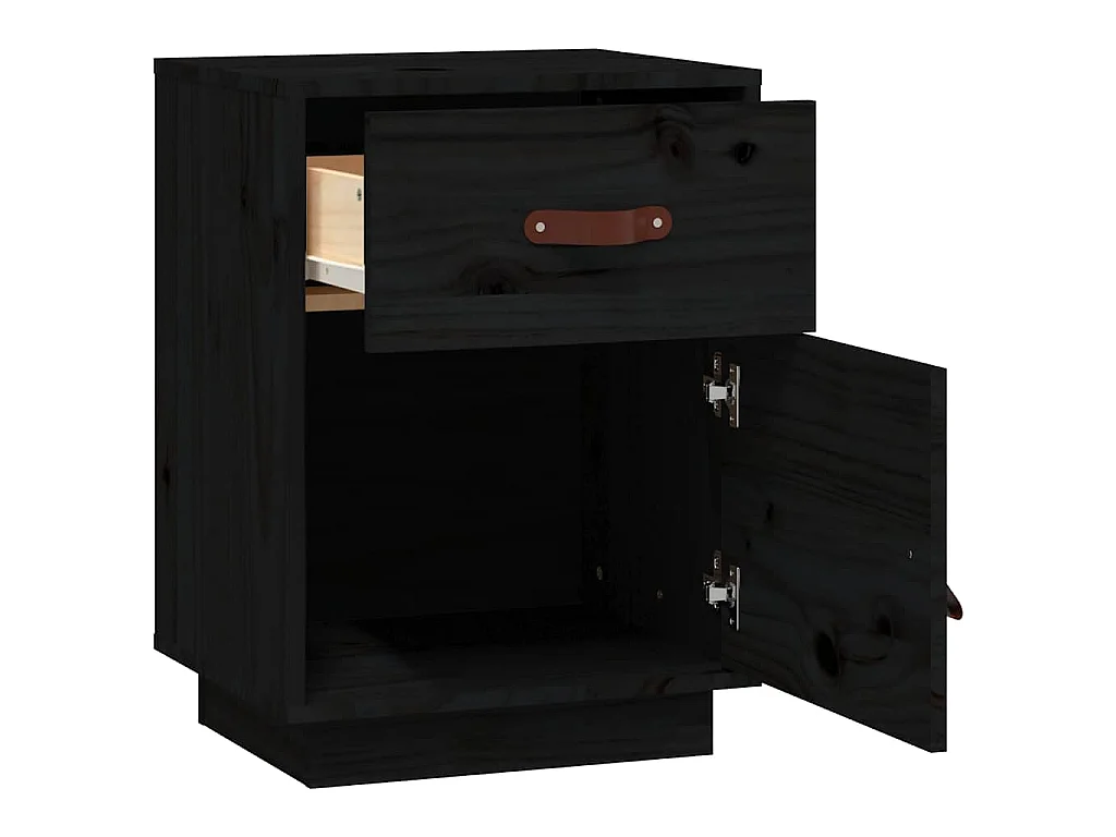 Mesita de noche madera maciza de pino negro 40x34x55 cm