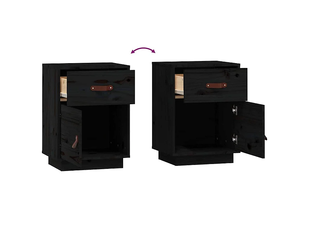 Mesita de noche madera maciza de pino negro 40x34x55 cm