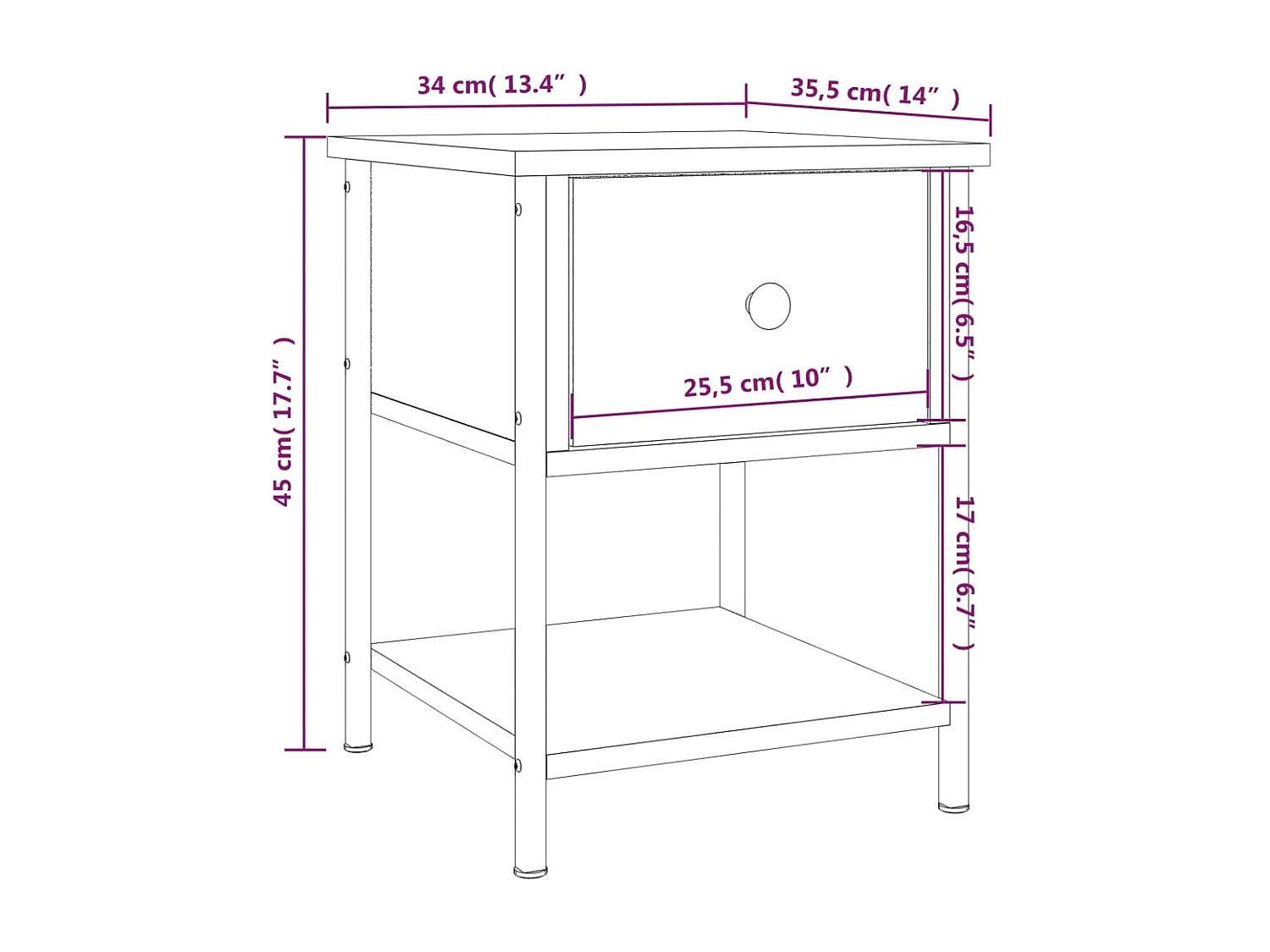 Table de chevet sonoma gris 34x35,5x45 cm bois d'ingénierie