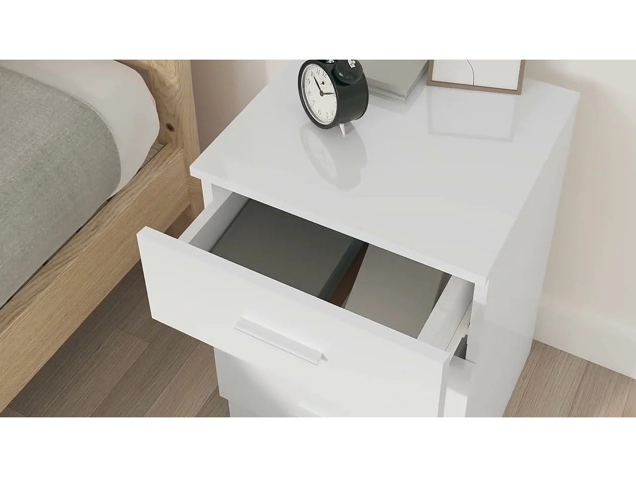 Mesa de cabeceira 38x35x56 cm contraplacado branco brilhante