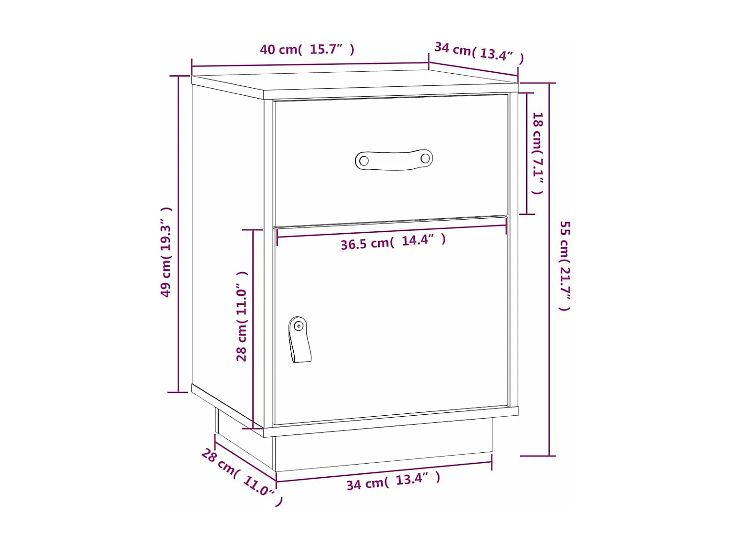 Table de chevet Blanc 40x34x55 cm Bois de pin solide