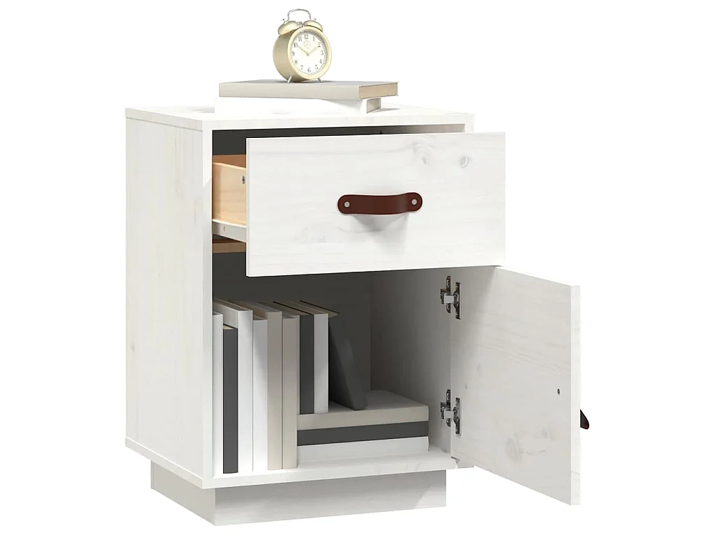 Table de chevet Blanc 40x34x55 cm Bois de pin solide