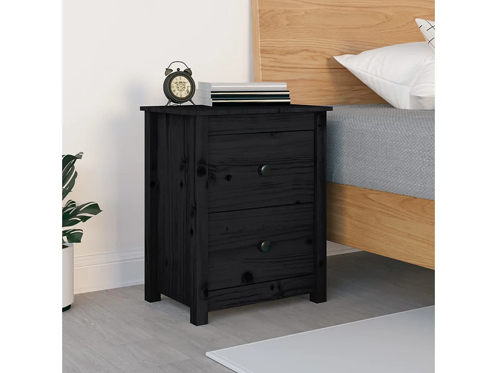 Table de chevet Noir 50x35x61,5 cm Bois de pin massif