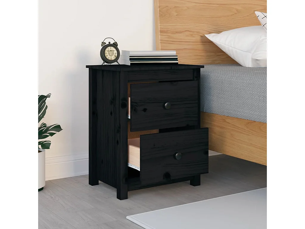 Table de chevet Noir 50x35x61,5 cm Bois de pin massif