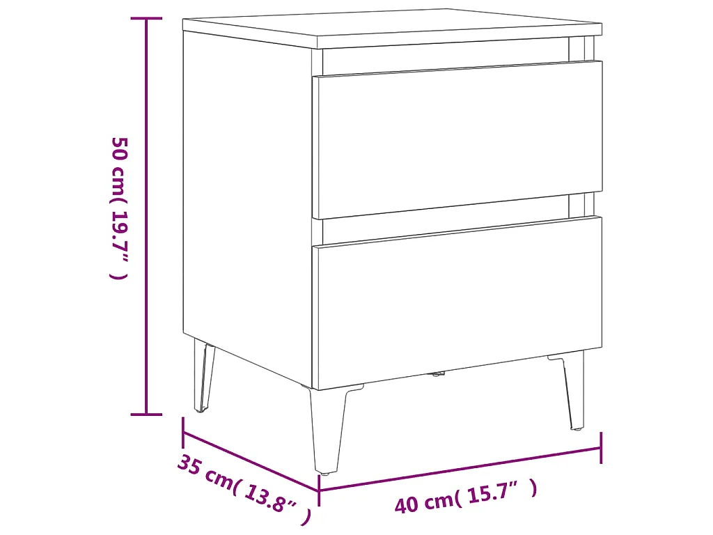 Mesa cabeceira pernas de metal 40x35x50 cm cor carvalho fumado