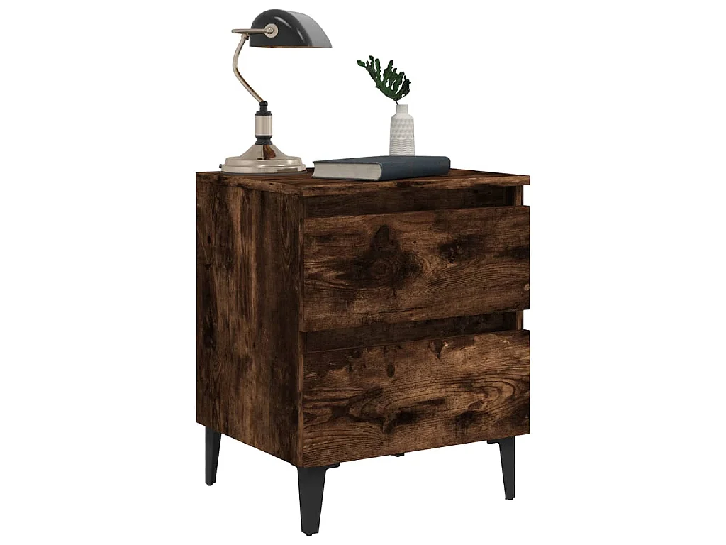 Mesa cabeceira pernas de metal 40x35x50 cm cor carvalho fumado