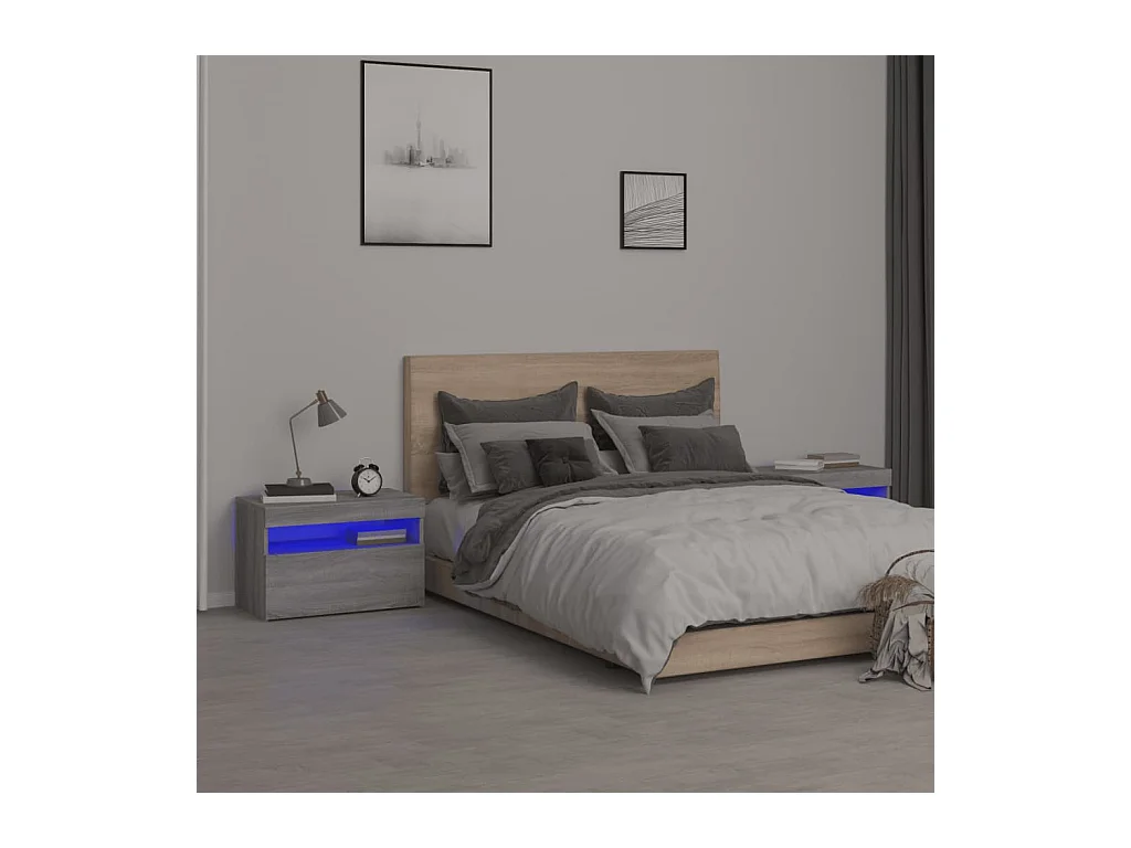 Comodini 2 pz con Luci LED Grigio Sonoma 60x35x40 cm