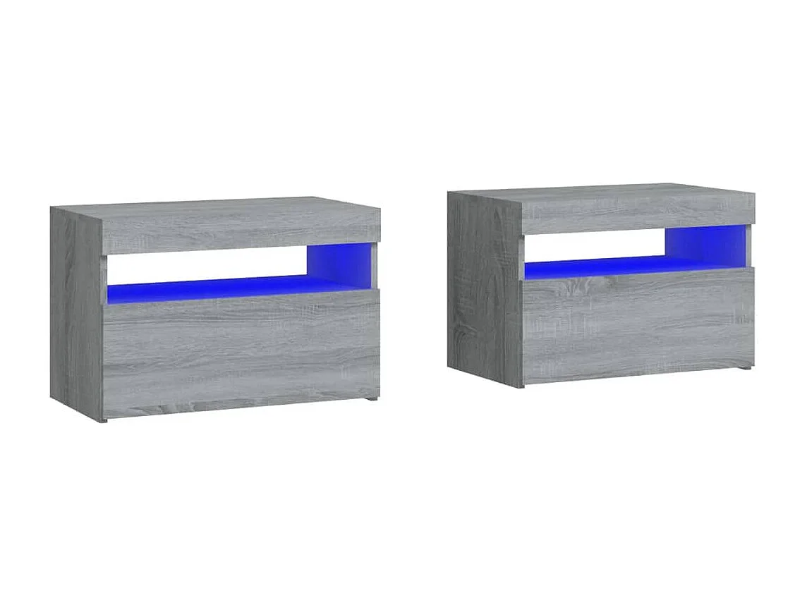 Nachtkastje 2 st met LED-verlichting 60x35x40 cm grijs sonoma