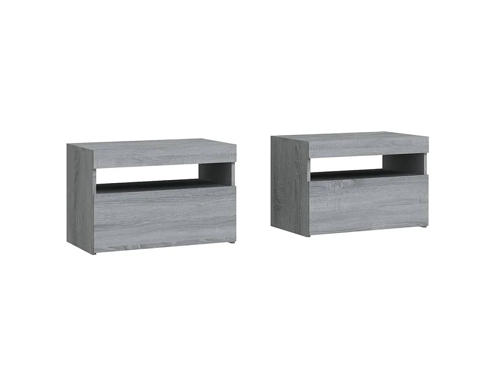 Nachtkastje 2 st met LED-verlichting 60x35x40 cm grijs sonoma