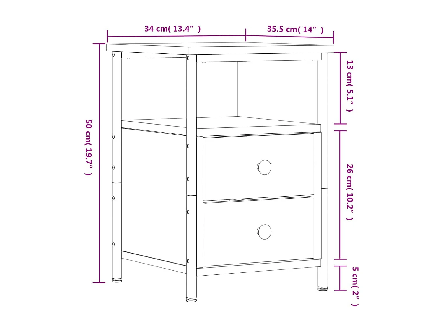 Nachttisch Schwarz 34x35,5x50 cm Holzwerkstoff