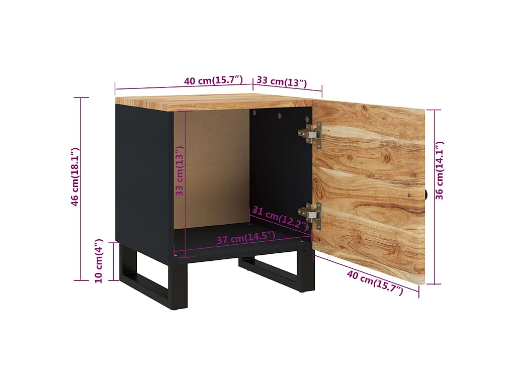 Nachttisch 40x33x46 cm Massivholz Akazie