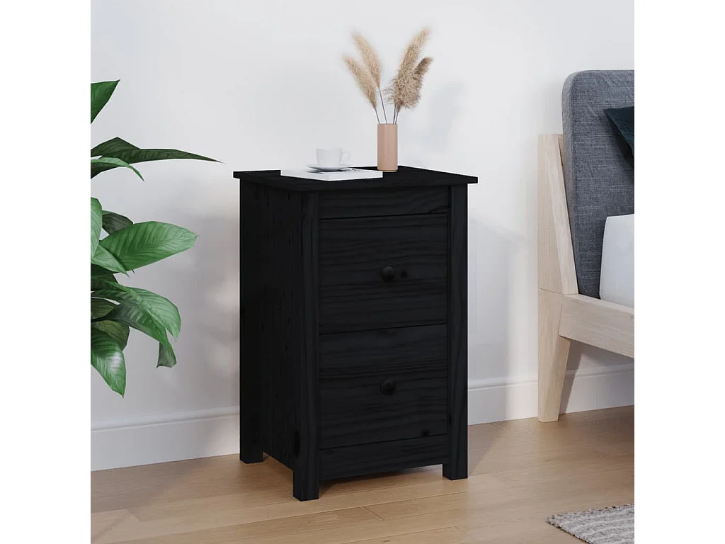Table de chevet Noir 40x35x61,5 cm Bois de pin massif