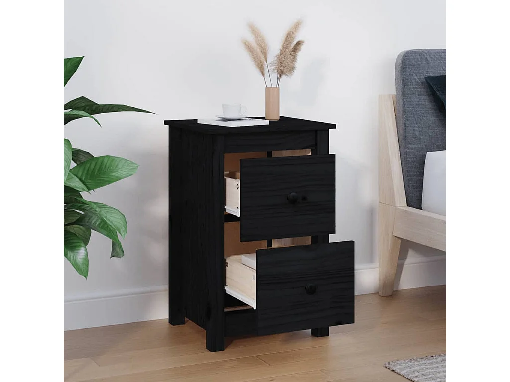Table de chevet Noir 40x35x61,5 cm Bois de pin massif