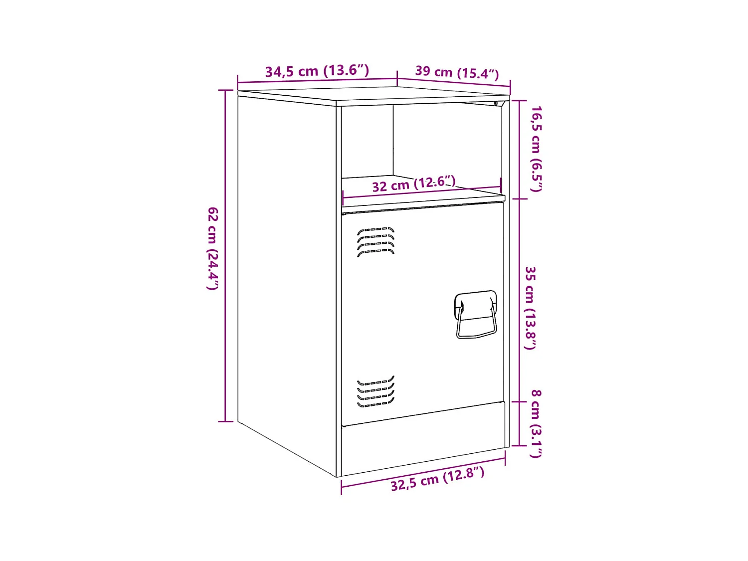 Nachtkastje 34,5x39x62 cm staal zwart