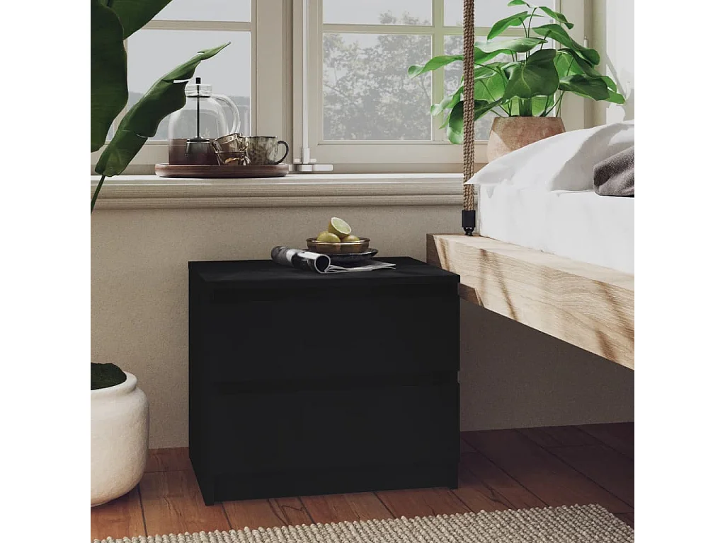 Mesita de noche madera contrachapada negro 50x39x43,5 cm