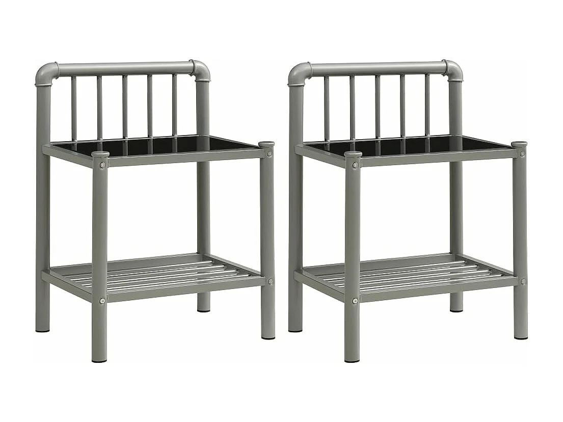 Tables de chevet 2 pcs Gris et noir Métal et verre