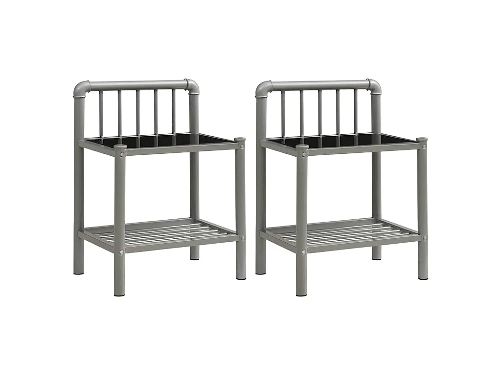 Tables de chevet 2 pcs Gris et noir Métal et verre