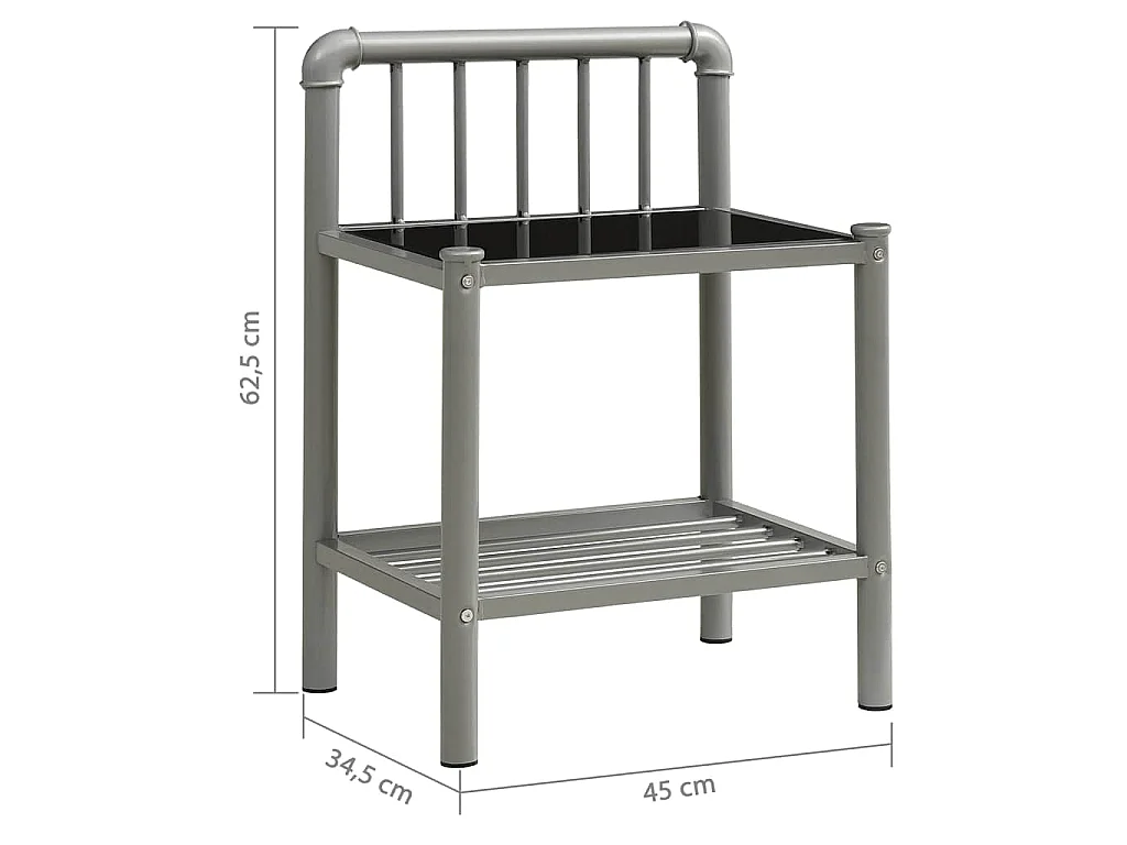 Tables de chevet 2 pcs Gris et noir Métal et verre