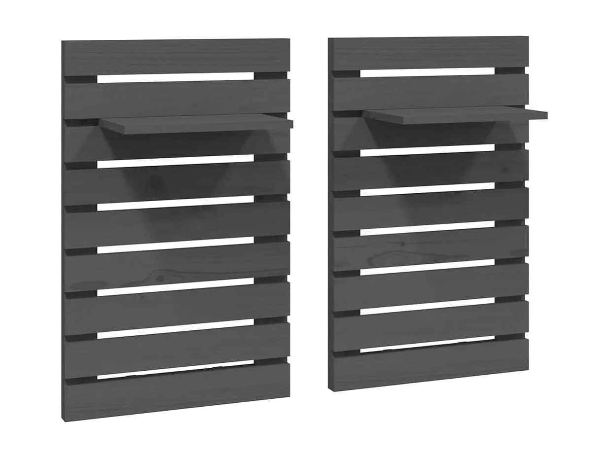 Étagères de chevet murales 2 pcs Gris Bois de pin massif