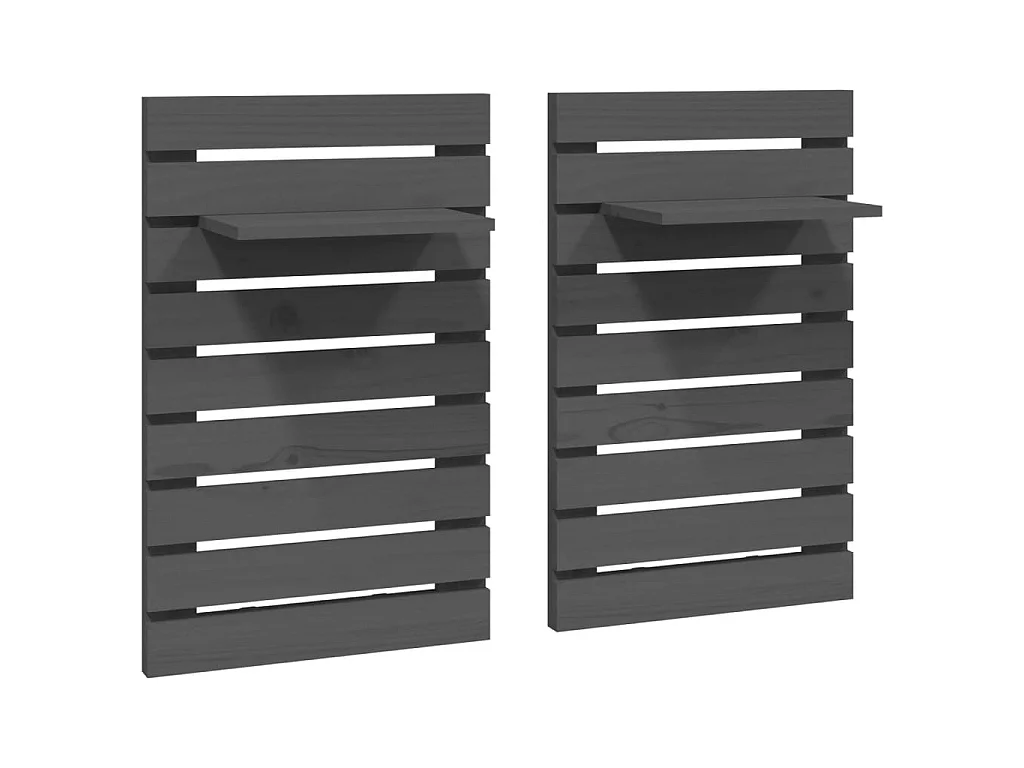 Étagères de chevet murales 2 pcs Gris Bois de pin massif