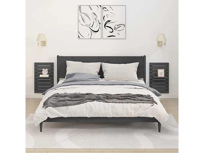 Wand-Nachttische 2 Stk. Grau Massivholz Kiefer