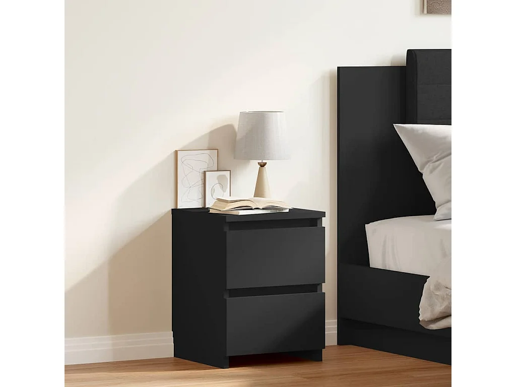 Stolik nocny Czarny 30x30x40 cm Drewno inżynieryjne 2 szuflady - Klasyczny i wszechstronny styl