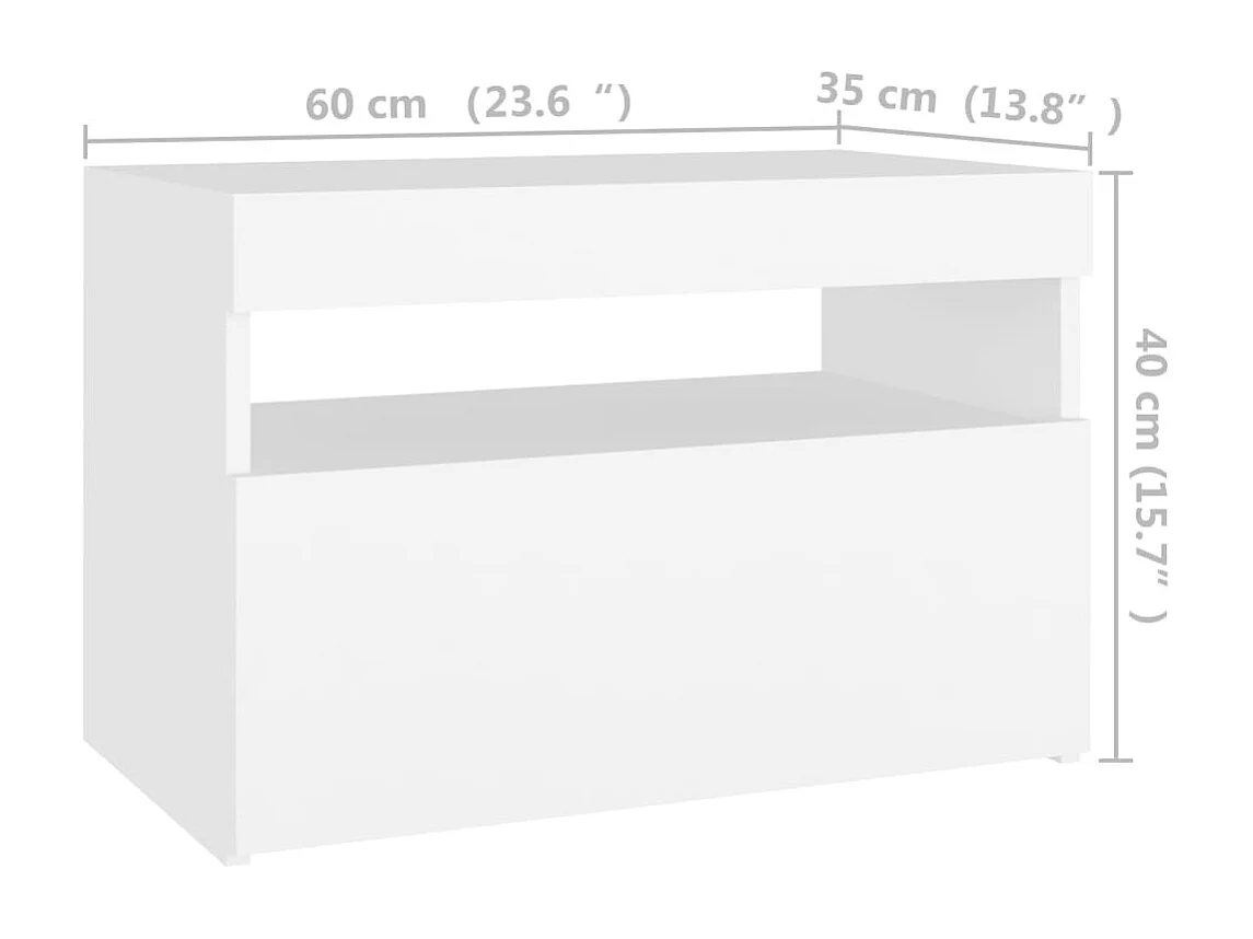 Tables de chevet avec lumières LED 2 pcs blanc 60x35x40 cm