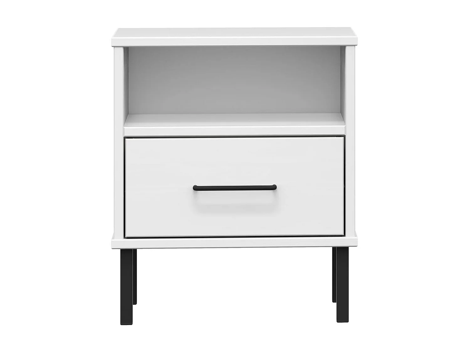 Table de chevet avec pieds en métal Blanc Bois pin massif OSLO