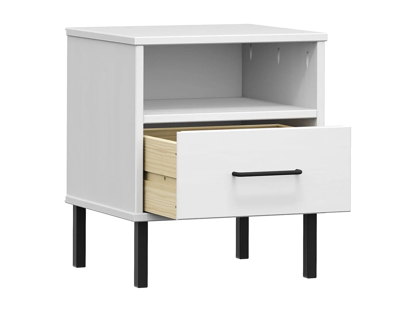 Table de chevet avec pieds en métal Blanc Bois pin massif OSLO