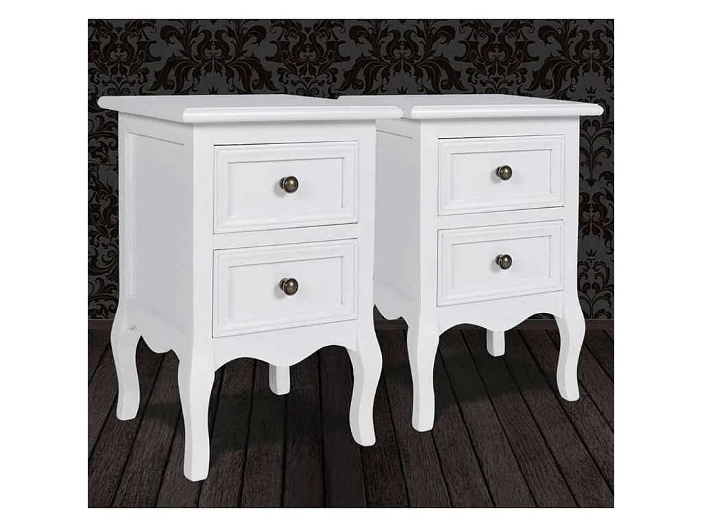 Comodini 2 pz con 2 Cassetti in MDF Bianchi
