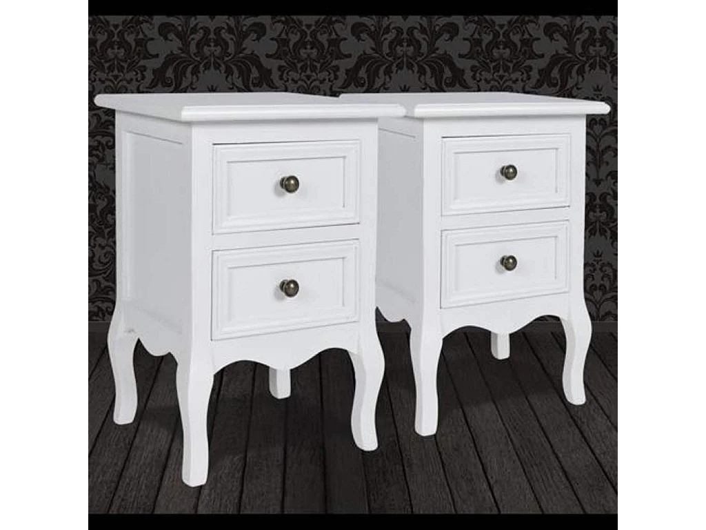 Comodini 2 pz con 2 Cassetti in MDF Bianchi