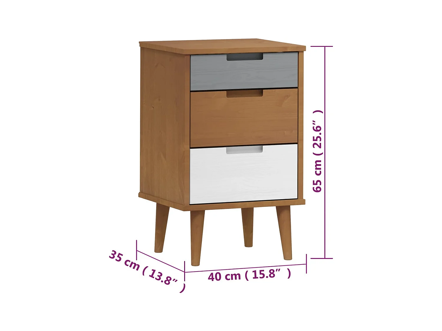 Table de chevet MOLDE Marron 40x35x65 cm Bois de pin solide