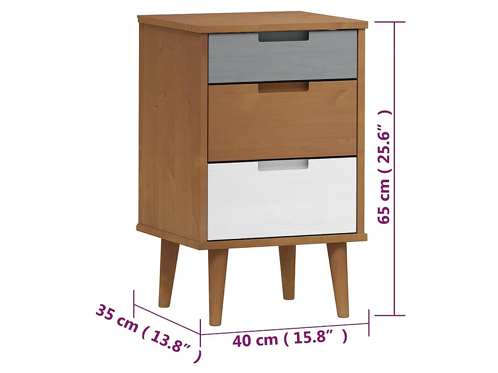 Mesa de cabeceira MOLDE 40x35x65 cm pinho maciço castanho