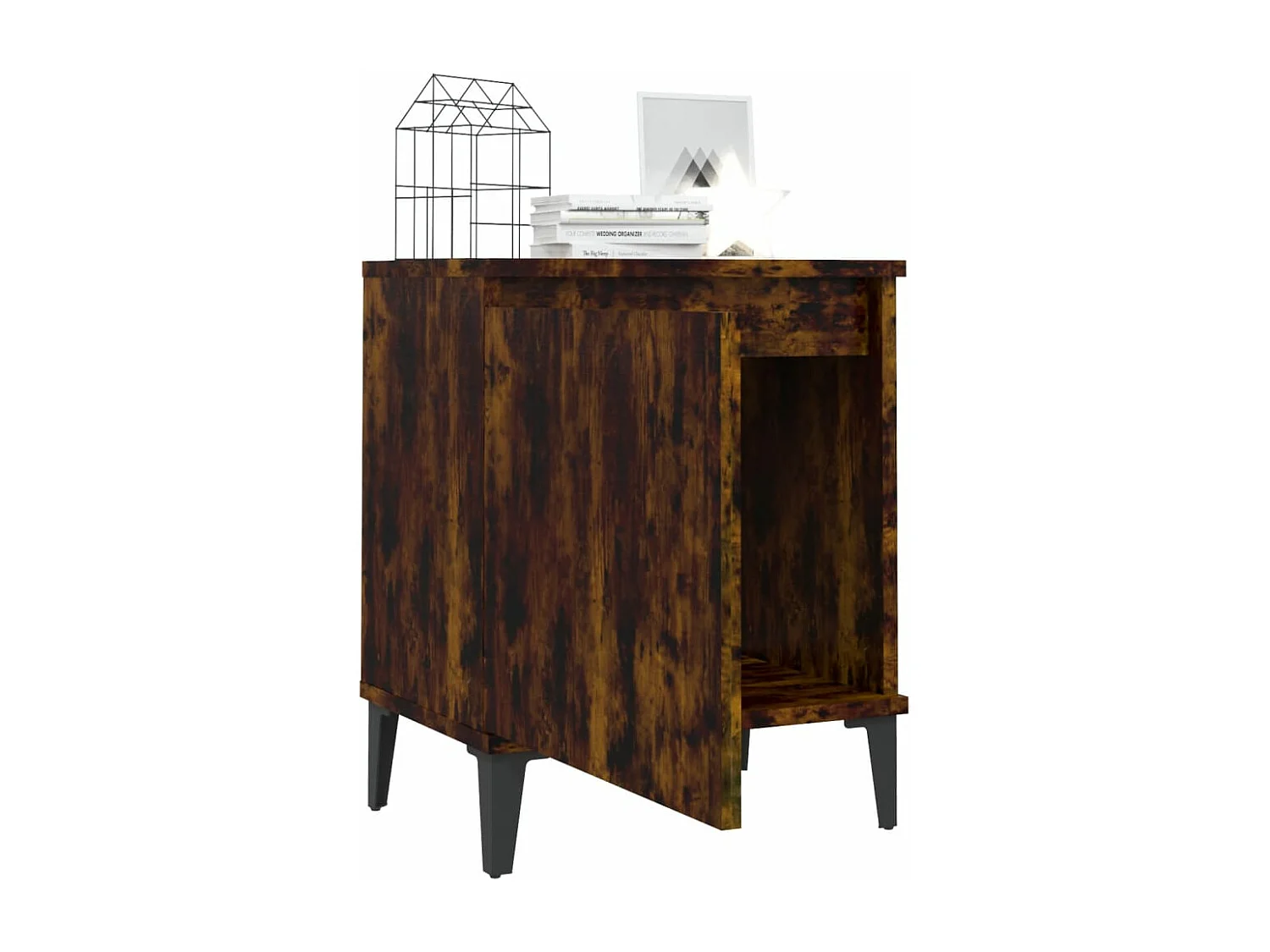 Table de chevet avec pieds en métal Chêne fumé 40x30x50 cm