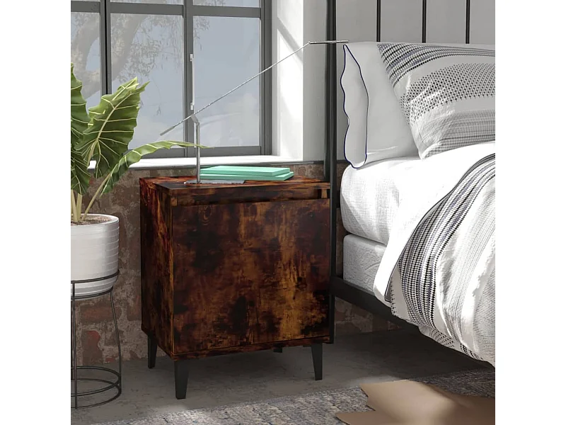 Comodino con Gambe in Metallo Rovere Fumo 40x30x50 cm