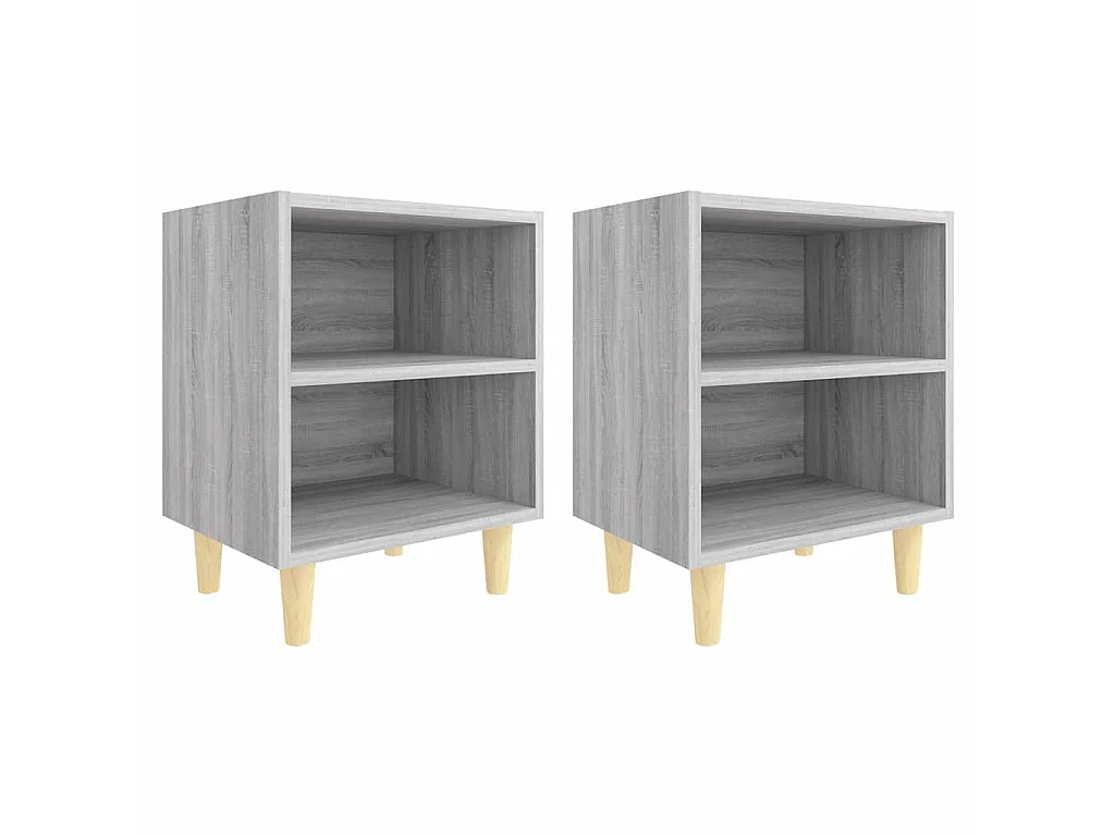 Comodini Gambe in Legno Massello 2 pz Grigio Sonoma 40x30x50 cm