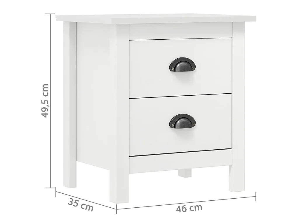 Comodino Hill Bianco 46x35x49,5 cm Legno Massello di Pino