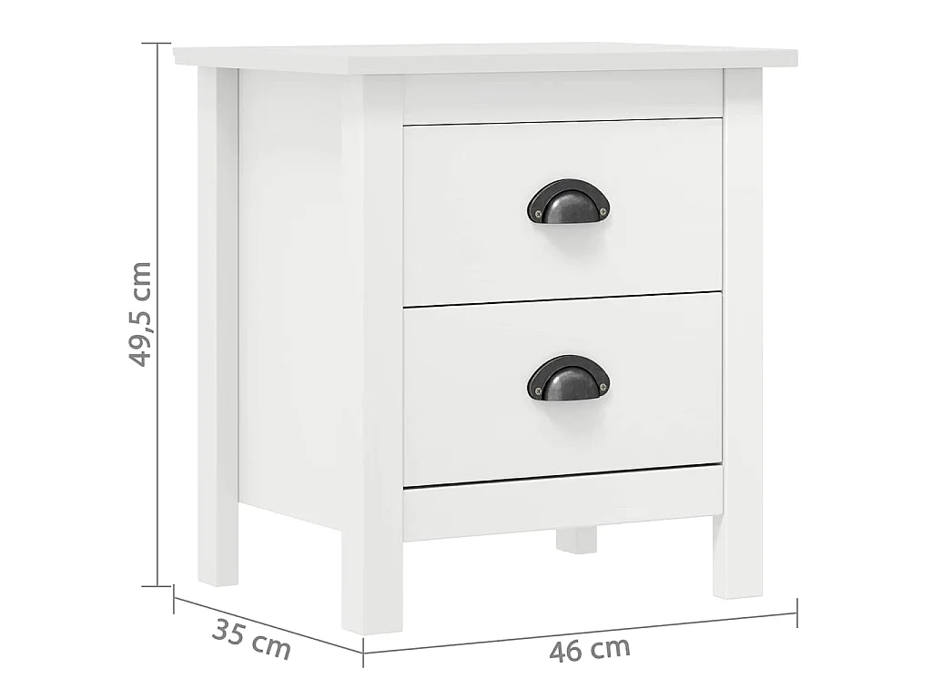 Comodino Hill Bianco 46x35x49,5 cm Legno Massello di Pino