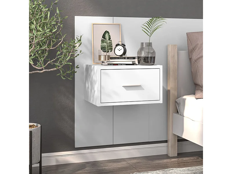 Mesa de cabeceira montagem na parede branco brilhante