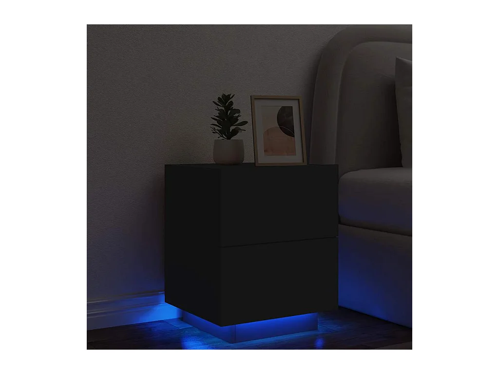 Nachtkastje met LED-verlichting bewerkt hout zwart