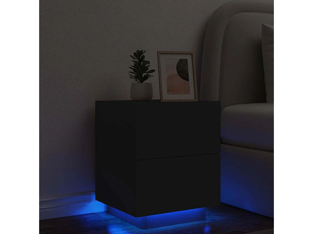 Comodino con Luci LED Nero in Legno Multistrato