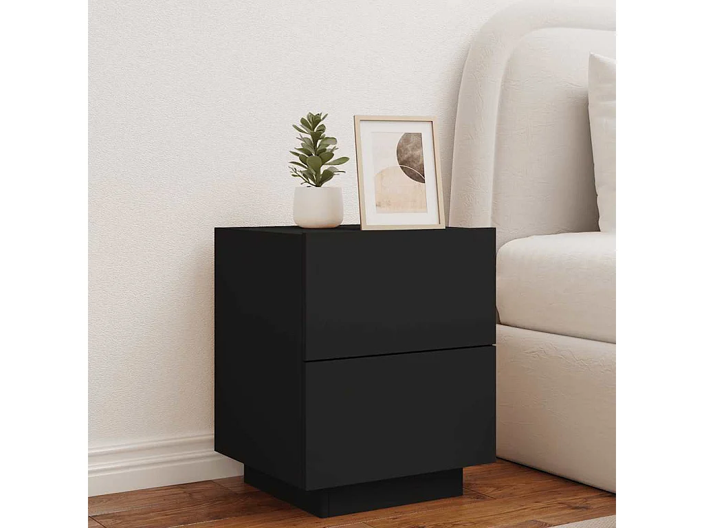 Comodino con Luci LED Nero in Legno Multistrato