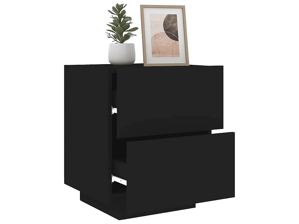 Comodino con Luci LED Nero in Legno Multistrato