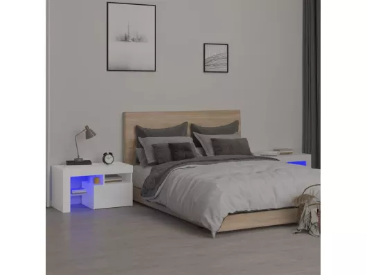 Kauf Unique Nachttische 2 Stk. mit LED-Leuchten Hochglanz-Weiß 70x36,5x40cm