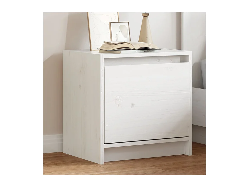 Comodino Bianco 40x30,5x40 cm in Legno Massello di Pino