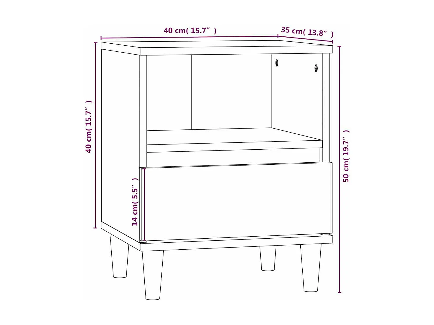 Mesa de cabeceira 40x35x50 cm preto