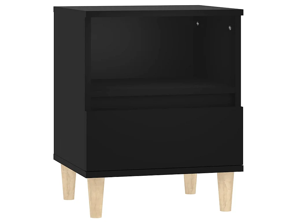 Czarna szafka nocna 40x35x50 cm z drewna inżynieryjnego z szufladą i przegródką, nowoczesny design i nogi z litego drewna